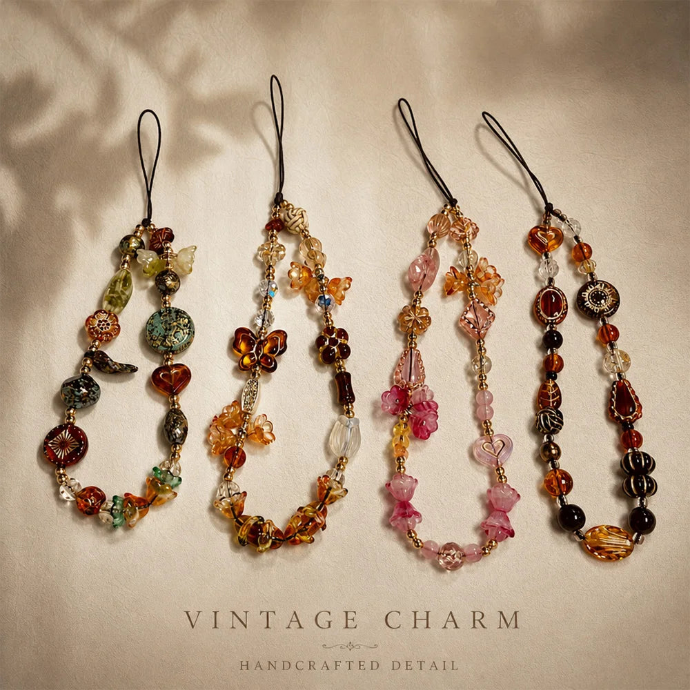 Fashion Women Beaded Phone Charm Strap Ins Wrist Hanging Ornament Phone Case Keychain CCD Camera Anti-Lost Lanyard