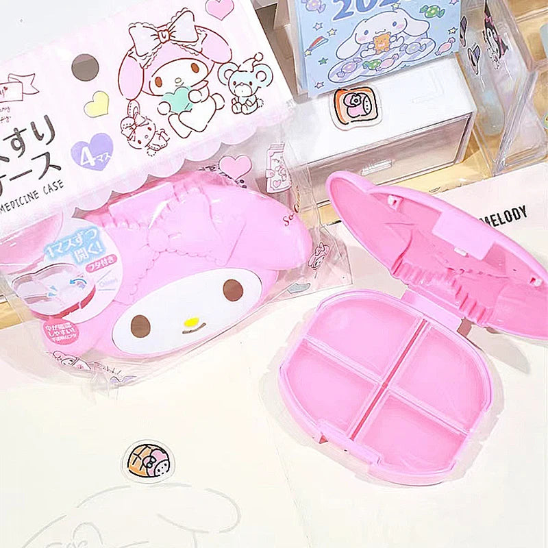 Sanrios Mini Organizer Case Anime Hellokittys Travel Pill Organizer Cute Mymelody Portable Medicine Vitamin Holder Containers