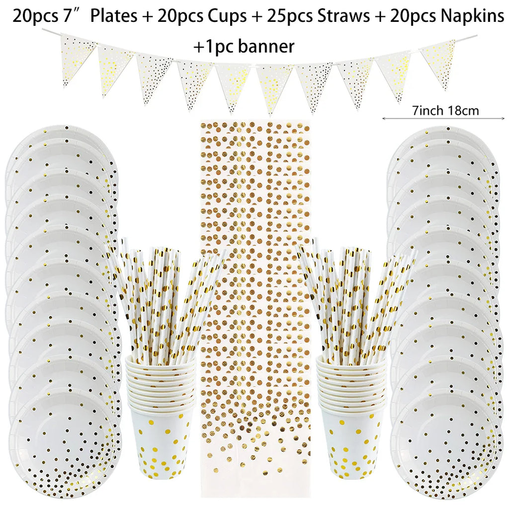 Gold Party Disposable Tableware Set Paper Plates Cups Napkins for Birthday Wedding Bachelorette Party Decoration Baby Shower
