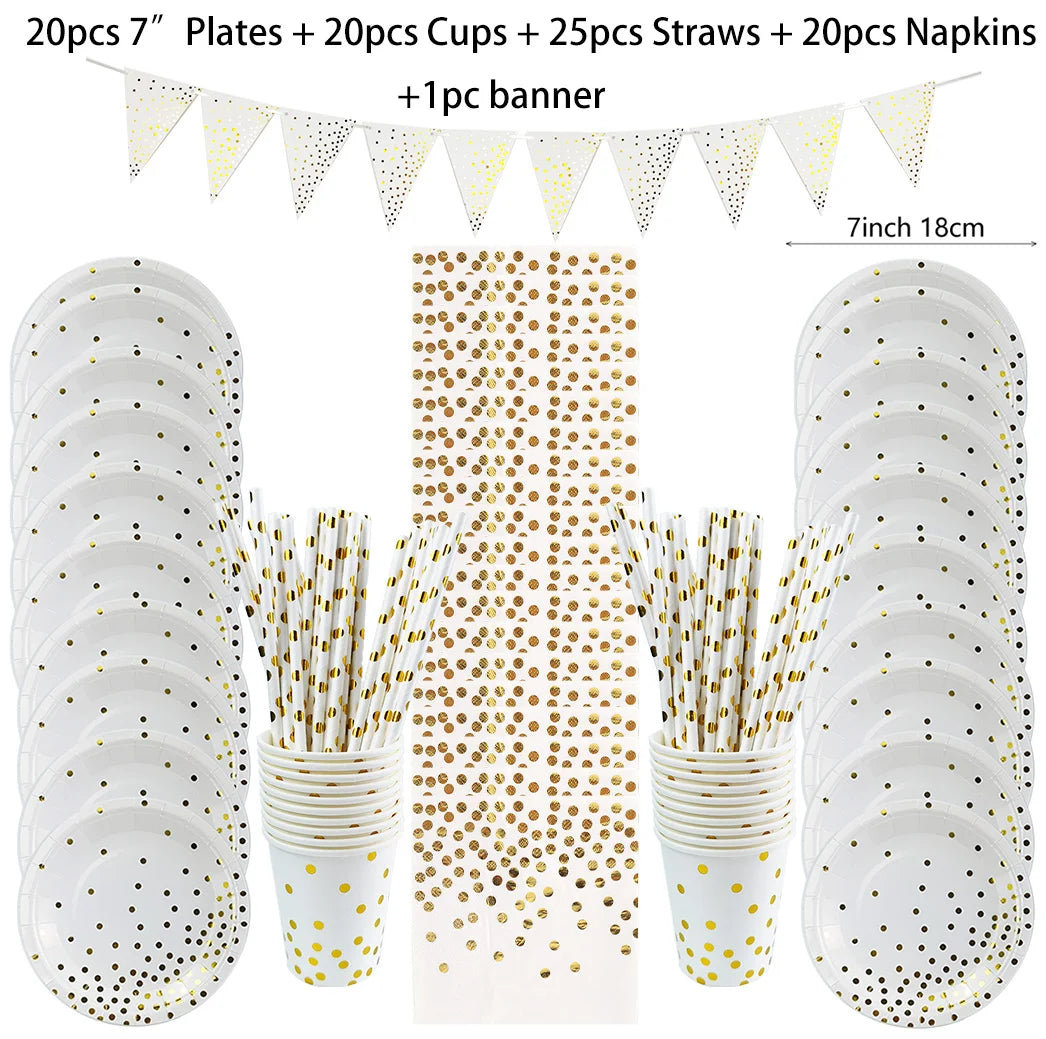 Gold Party Disposable Tableware Set Paper Plates Cups Napkins for Birthday Wedding Bachelorette Party Decoration Baby Shower