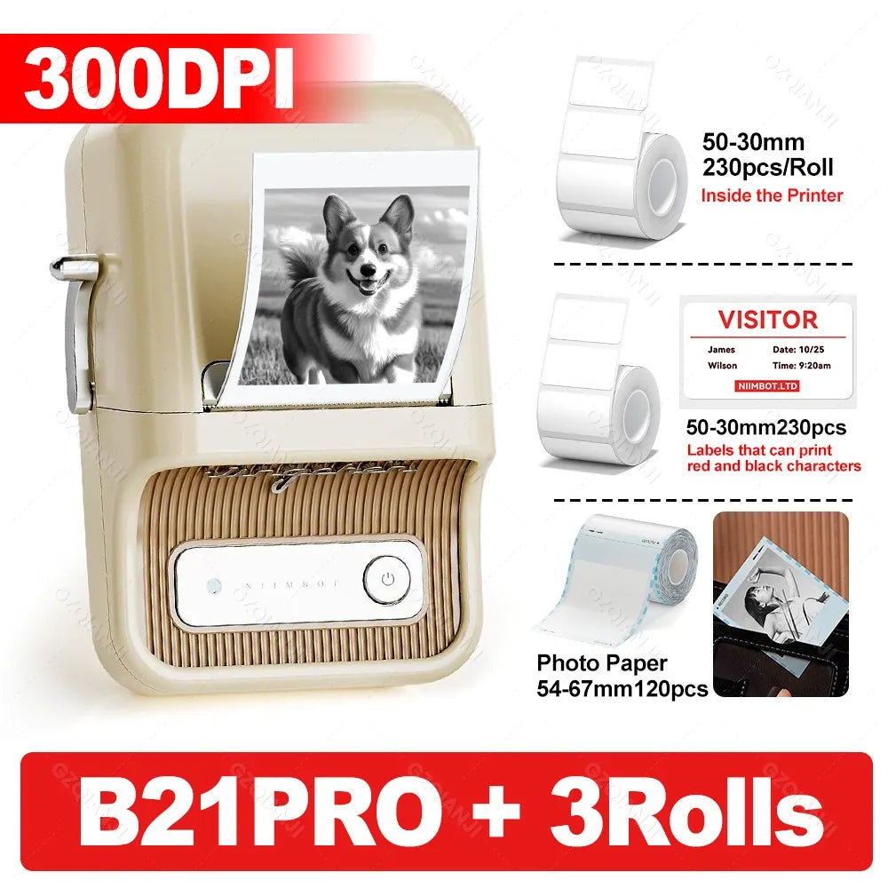 Niimbot 200dpiB21 300dpi B21PRO Label Maker Tag Price Portable Thermal Label Printer with White Photo Labels for Bakery/Business