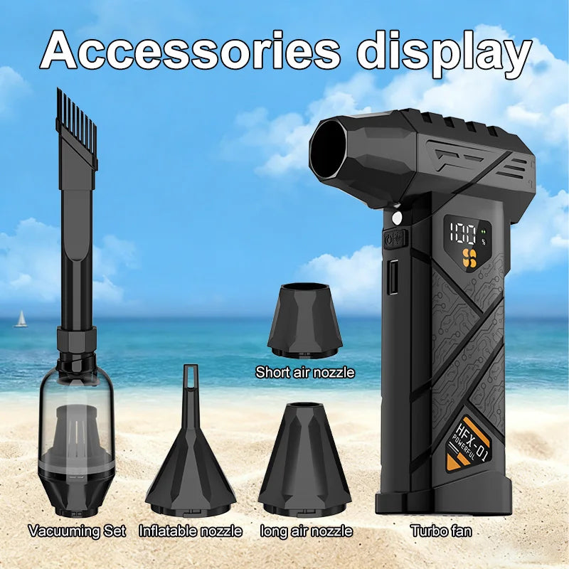 Powerful Violent Fan Air Blower 1000000RPM Turbo Jet Brushless Super Thrust 60m/s 4-Speed USB Rechargeable LED Light Power Bank