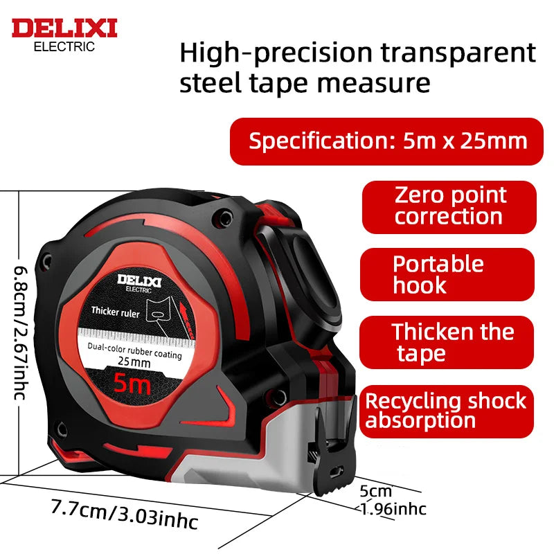 DELIXI ELECTRIC 3/5/7.5/10m Steel Tape Measure Double-sided Metric and Imperial Thickened And Hardened Box Measuring Ruler
