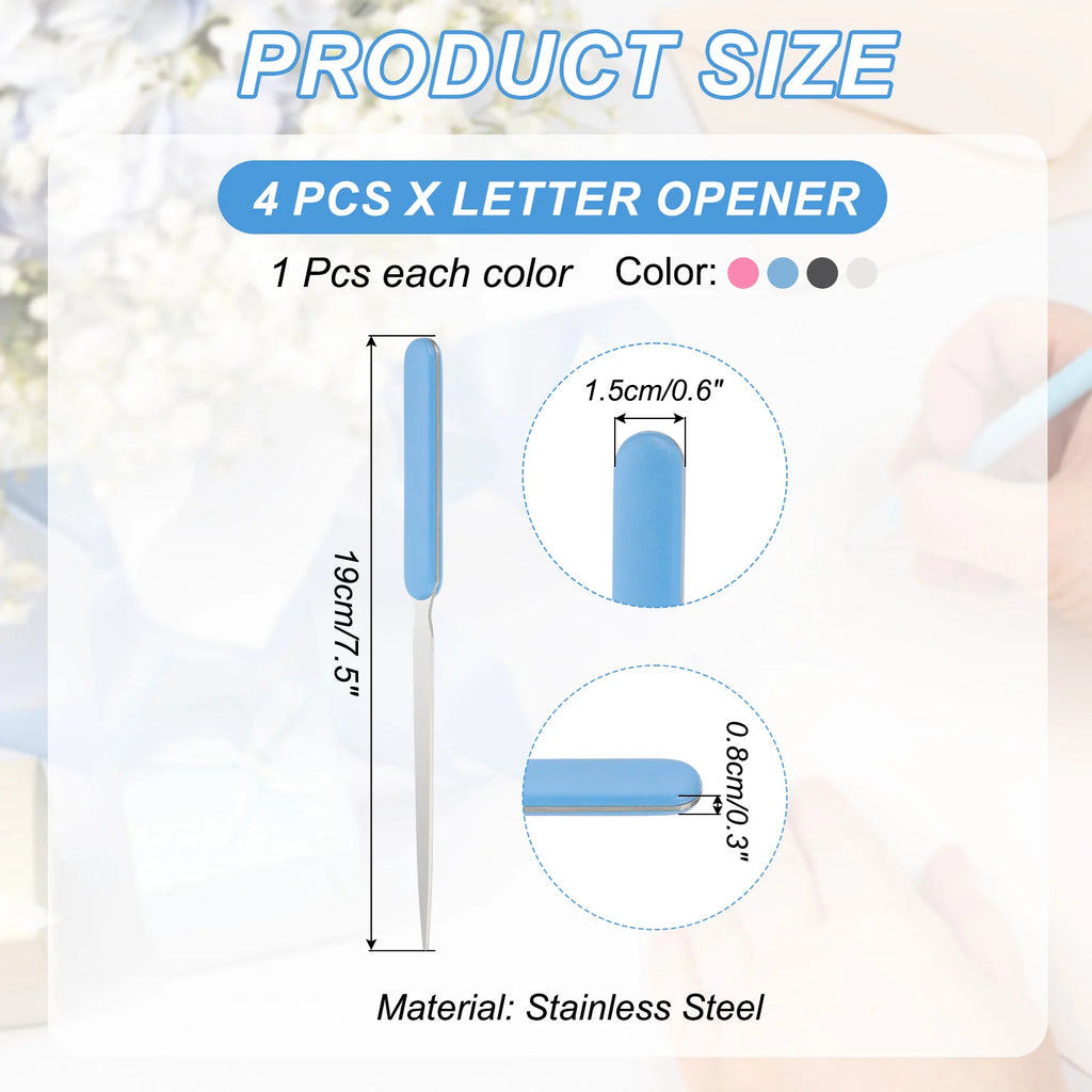 2-8Pcs Letter Opener Stainless Steel Lightweight Handle Envelope Opener Mail Opener Letter Slitter for Package Box Open 4Colors