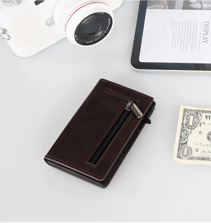 Rfid Blocking Pop Up Minimalist Wallet Magnetic Credit Card Holder Luxury Men Wallet Leather Bank Cardholder Case Vallet for Men