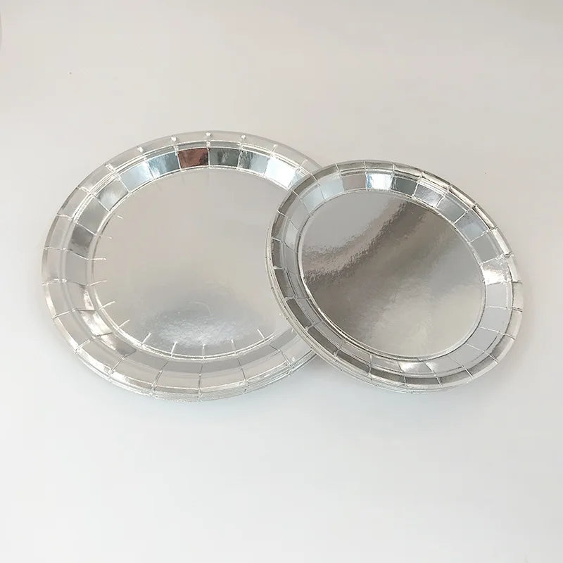 Silver Paper Plates Banner Tablecloth Birthday Party Decor Disposable Tableware Set Baby Shower Wedding Bachelor Party Supplies