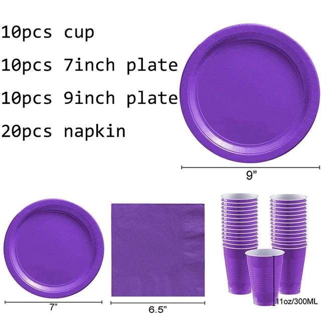 Solid Purple Color Party Decorations Disposable Paper,Cups,Plates,Spoons,Kids Birthday Supplies Baby Shower Decorations