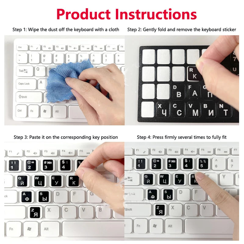 White Hebrew Laptop/Desktop Keyboard Alphabet Sticker on Transparent Background