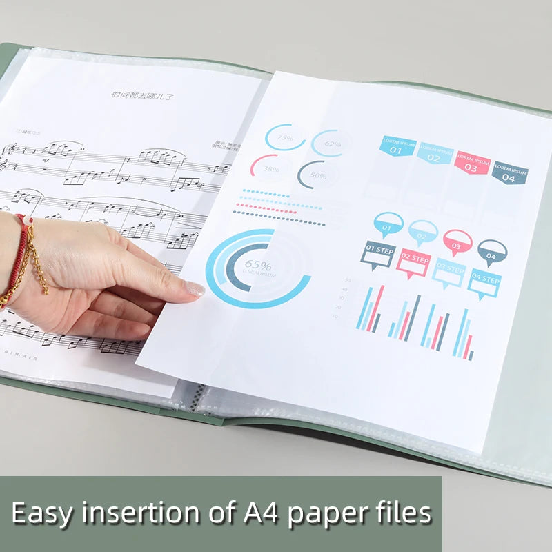 A4 Side-Loading Document Folder Multi-Layer Transparent  Organizer Paper Holder Sheet Music Binder with Dividers 20/30/40/60Page