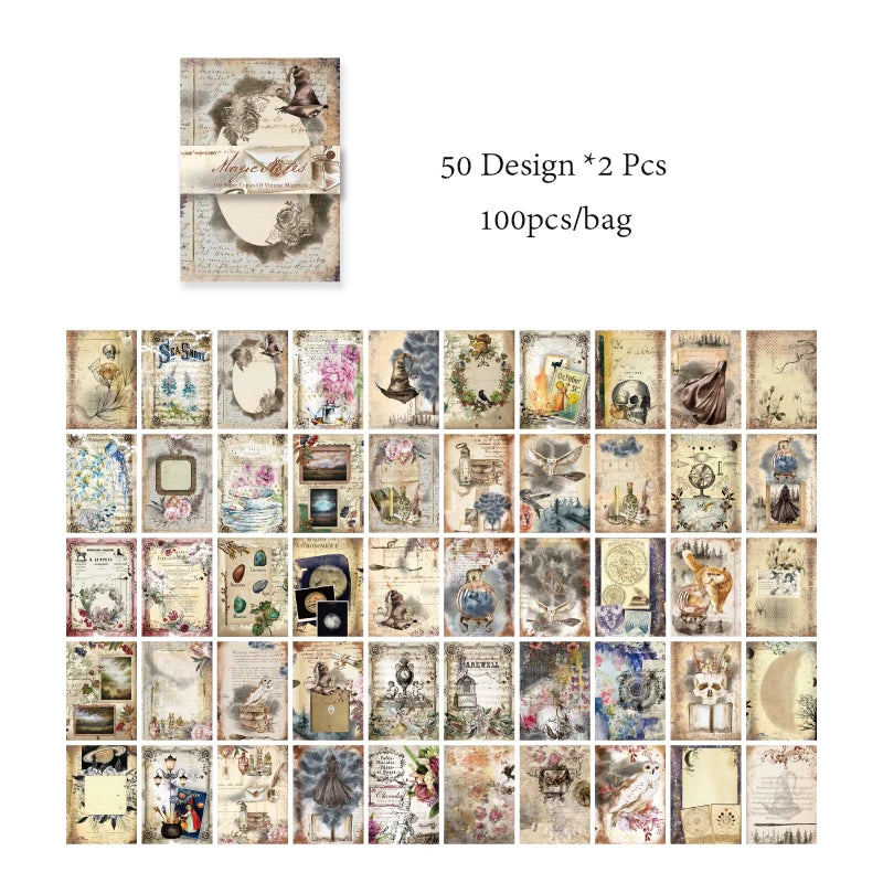 8 Style100Pcs/book Memo Material Paper Vintage Artistic Character Message Card Beautiful Flowers European Style DIY Hand Account