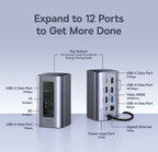 Baseus 12-in-1 USB C HUB to HDMI 4K@60Hz Dual Display USB 3.2 Adapter with RJ45 SD TF PD 100W Docking Station for Window Mac Hub