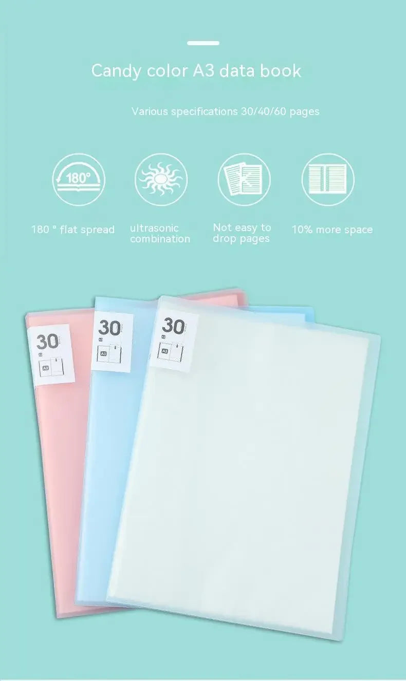 A3 File Folder Display Book 20-80pages Painting Art Collection 8k Album Transparent Information Children's Reward Poster Storage