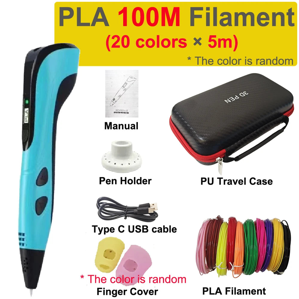 New 3D Pen 3D Printing Pen for Children 1.75mm PLA Filament DIY Drawing Birthday Christmas Gifts for Kids with Travel Case