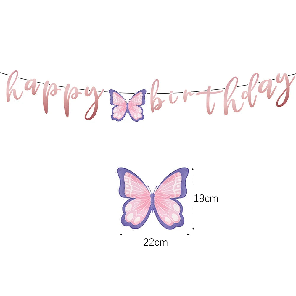 Butterfly Girls Birthday Party Disposable Tableware Fairy Pink Paper Plates Cups Napkin Tablecloth Birthday Party Decorations