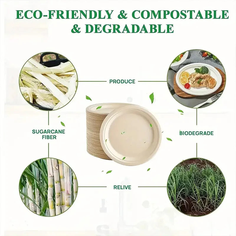 50pcs/set Disposable Round Plates Pulp Lunch Boxes Disposable Paper Plates Light Takeaway Salad Soup Noodle Square Bowls