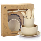 Fork Spoon Chopsticks Bowls Cup Dish Dinnerware Set High Grade Wheat Straw Tableware Children's Unbreakable Dishes Camping Set