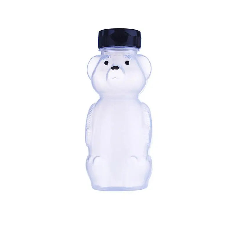 Cute Bear Shaped Bottle Plastic Drink Container Cartoon Honey Bear Straw Cup with Flexible Straws for Milk Juice Honey Storage