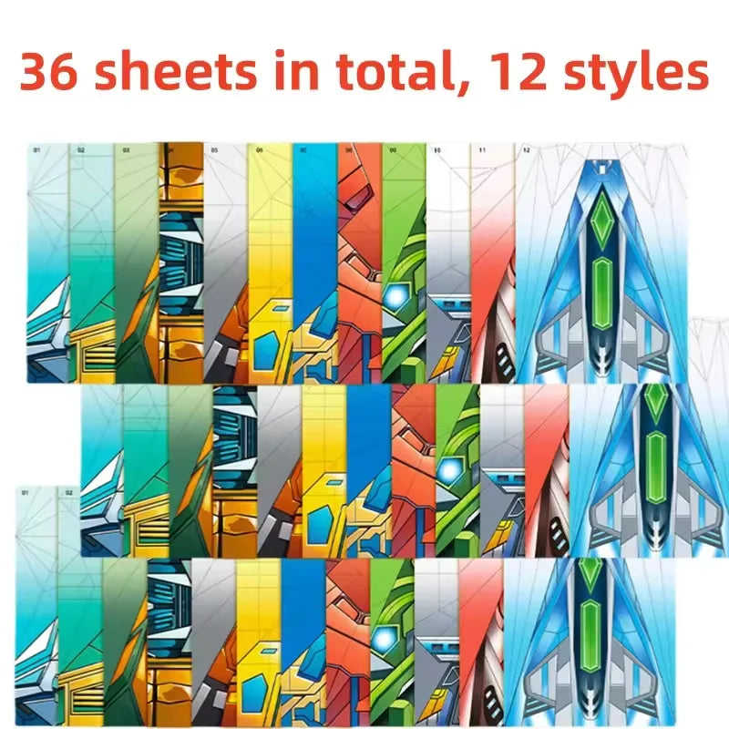 12 Models 36 Colored Papers Paper Airplane Origami Kit 3D maqueta Three Dimensional DIY Puzzle Thinking Training for Teens Gift