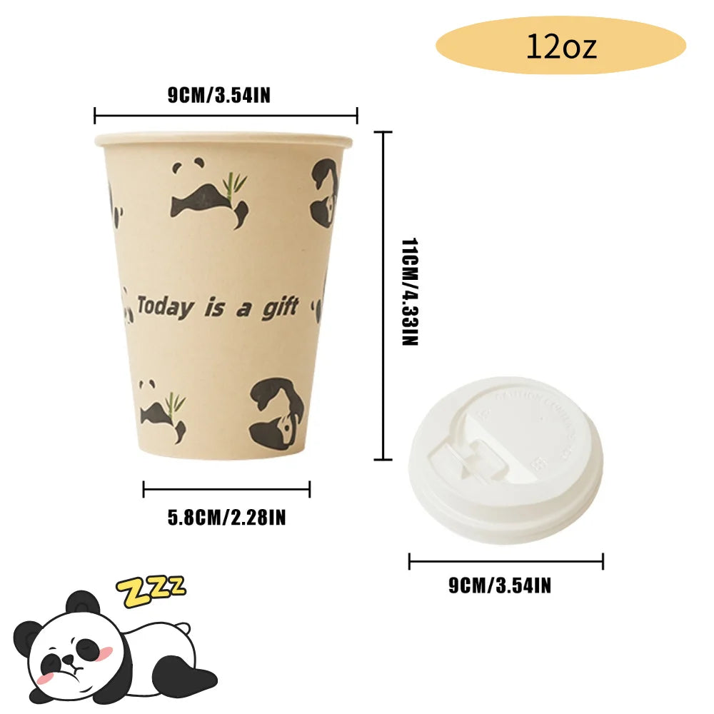 Polar Bear Patterned Disposable Paper Cups Bamboo Pulp Panda Cat Paper Cup Animal Print Coffee Cups with Lid for Home Party Use