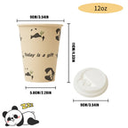 Polar Bear Patterned Disposable Paper Cups Bamboo Pulp Panda Cat Paper Cup Animal Print Coffee Cups with Lid for Home Party Use