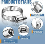 60pcs 8-38mm Adjustable Stainless Steel Screw Band Hose Clamps Car Fuel Hose Clamps Pipe Clamp Worm Gear Clip Hose Clamp