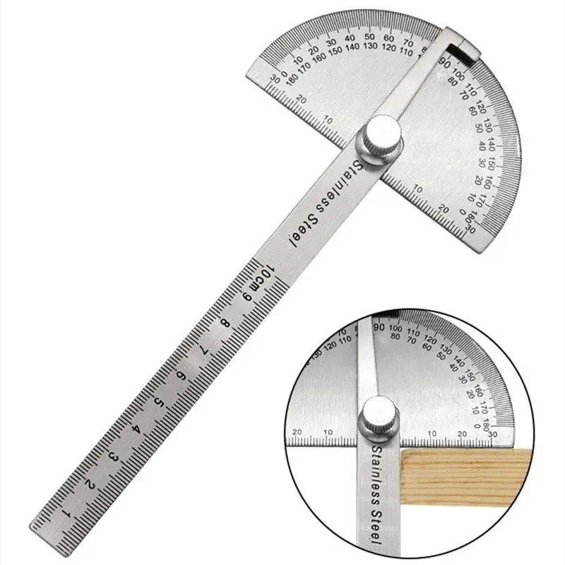 180 Degree Protractor Metal Angle Finder Angle Ruler Woodworking Tools Measuring Ruler Angle Meter Stainless Steel Goniometer