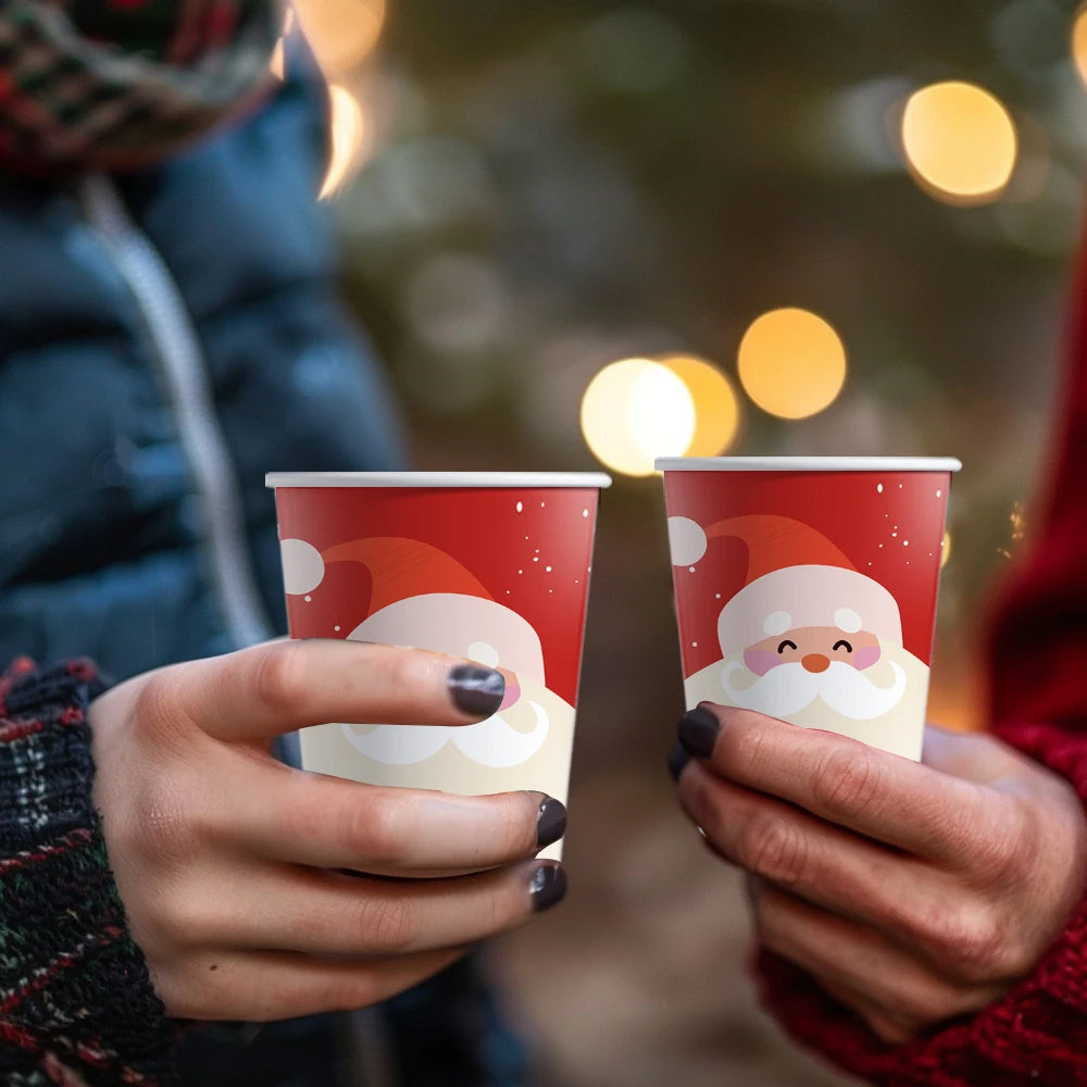 50pcs, Christmas Disposable Paper Cups, 9oz/250ml Eco Cups, Disposable Drinking Cups, Coffee Cups, Drinking Cups, Table Cups