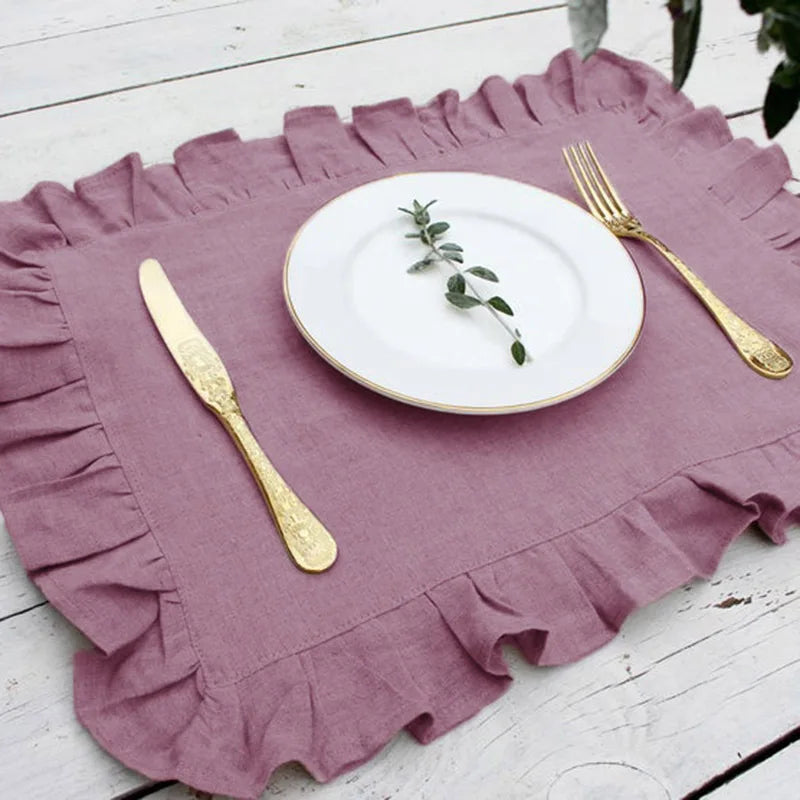 1 Pcs 100% Linen Napkins Wedding Dinner Solid Color Flounce Placemats Ruffle Edge Classical Custom Home Table Napkin