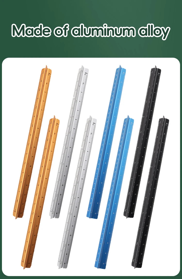 Space Ball 30cm Triangular Scale Ruler Metal Straight Ruler Metric Architect Engineer Accurate Drafting Measure Tool