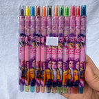 Popular rotating crayons girl group style 12 colors cute drawing tools for kids students daily coloring painting stationery