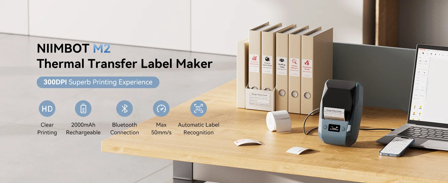 300dpi Niimbot M2 Portable Thermal Transfer Label Printer Multi-function Sticker Label Maker Machine for Clothes Tag Power Cable