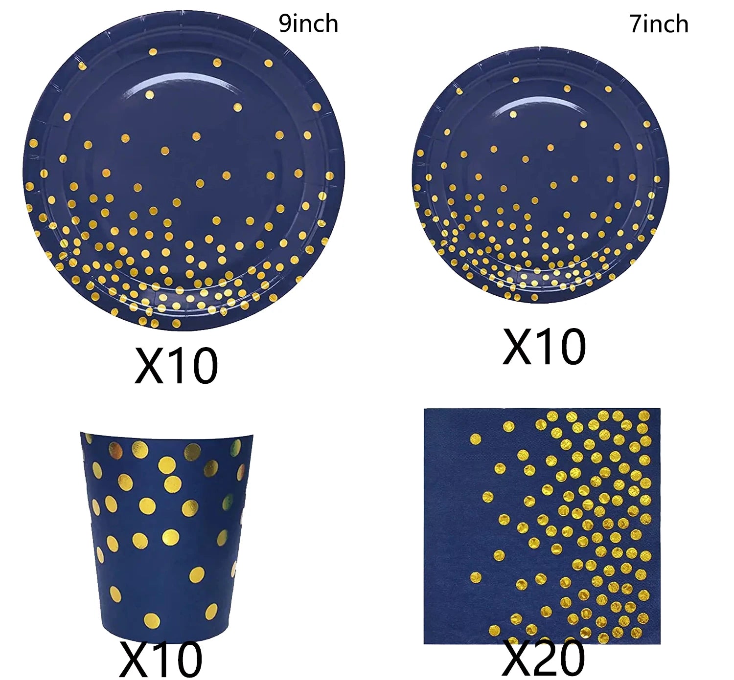 Navy Blue Gold Party Decorations Blue and Gold Disposable Tableware Set Paper Plates Cups Napkin Tablecloth Wedding Anniversary