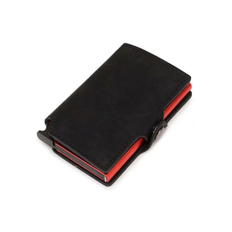 Rfid Credit Card Holder Luxury Split Leather Wallet Men Metal Slim Thin  Minimalist Wallet Bank Cardholder Case Travel Wallet