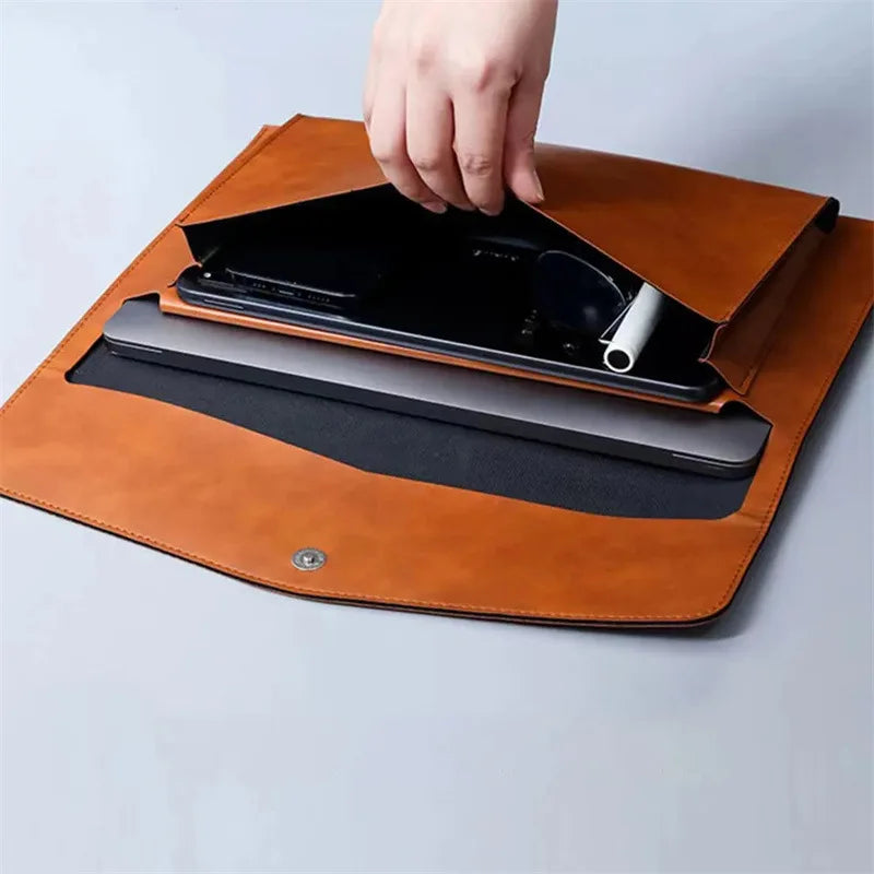 A4 Leather Document Bag Storage Bag  Large Capacity Double-layer File Folder Business Official Briefcase
