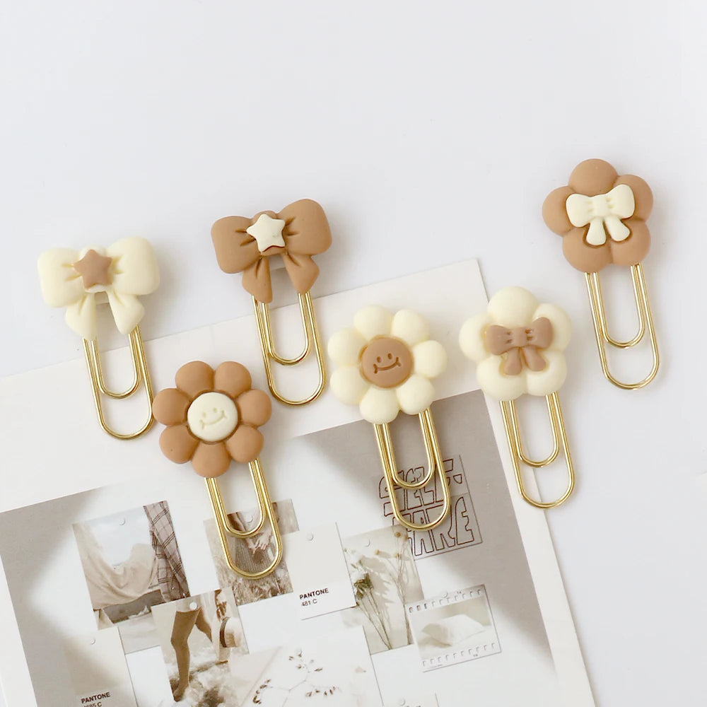 5PCS flower Paper Clips cream Bookmarks Planner Clips for Fun Office Supplies School Gifts