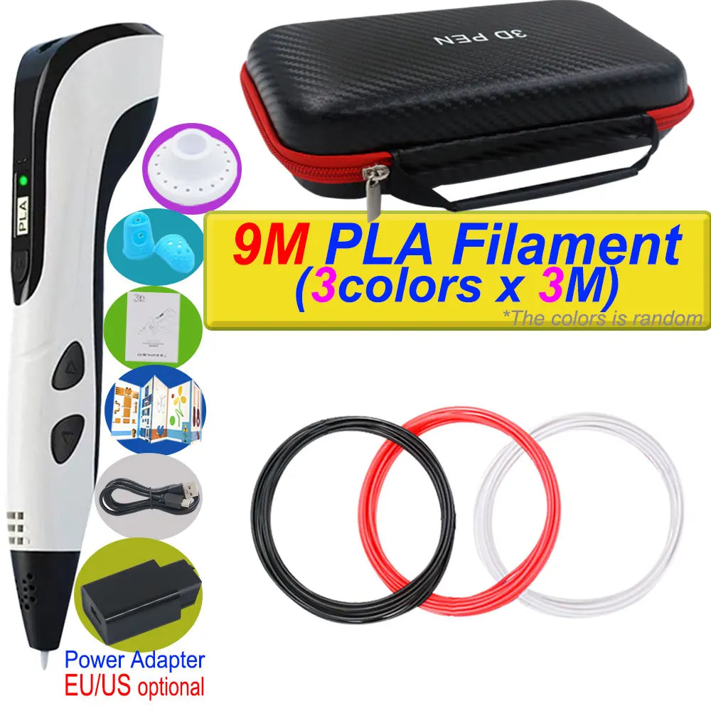 2026 New 3D Printing Pen DIY Three-dimensional Painting Children Toys With LCD Screen Power Adapter 200M PLA Filament Toys Gift