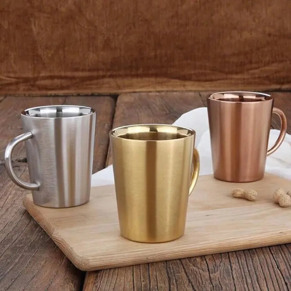 300ml Mug 304 Stainless Steel Double Layer Mug Coffee Cup Creative Water Cup Insulated Beer Cup Stainless Steel Cup Drinkware