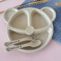 3Pcs/set Wheat Straw Baby Dishes Cartoon Tableware Set Kids Dinner Platos Baby Feeding Plate Training Bowl Spoon Fork Tableware