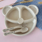 3Pcs/set Wheat Straw Baby Dishes Cartoon Tableware Set Kids Dinner Platos Baby Feeding Plate Training Bowl Spoon Fork Tableware