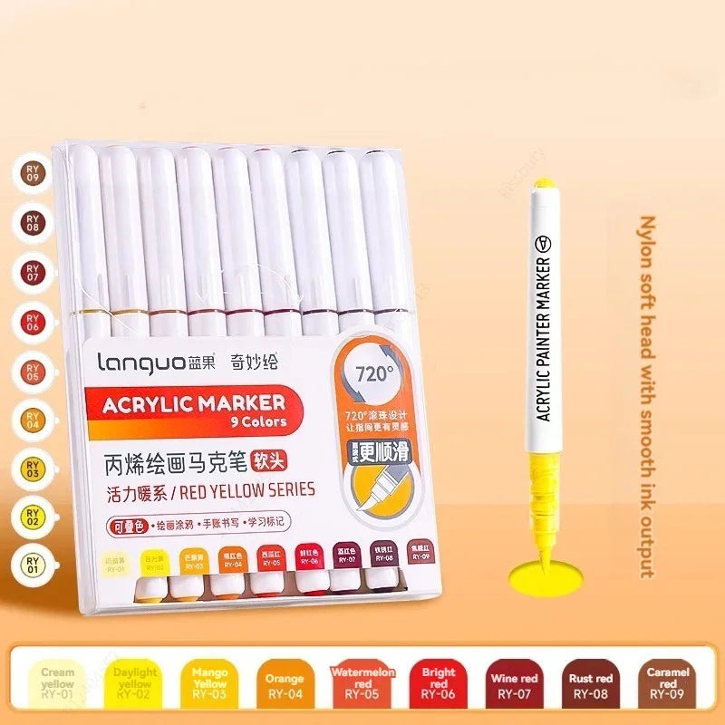 Languo Colors Acrylic Paint Art Marker Pen Set Black/White/Gold/Silver DIY Graffiti Drawing Pens for Writing Painting Stationery