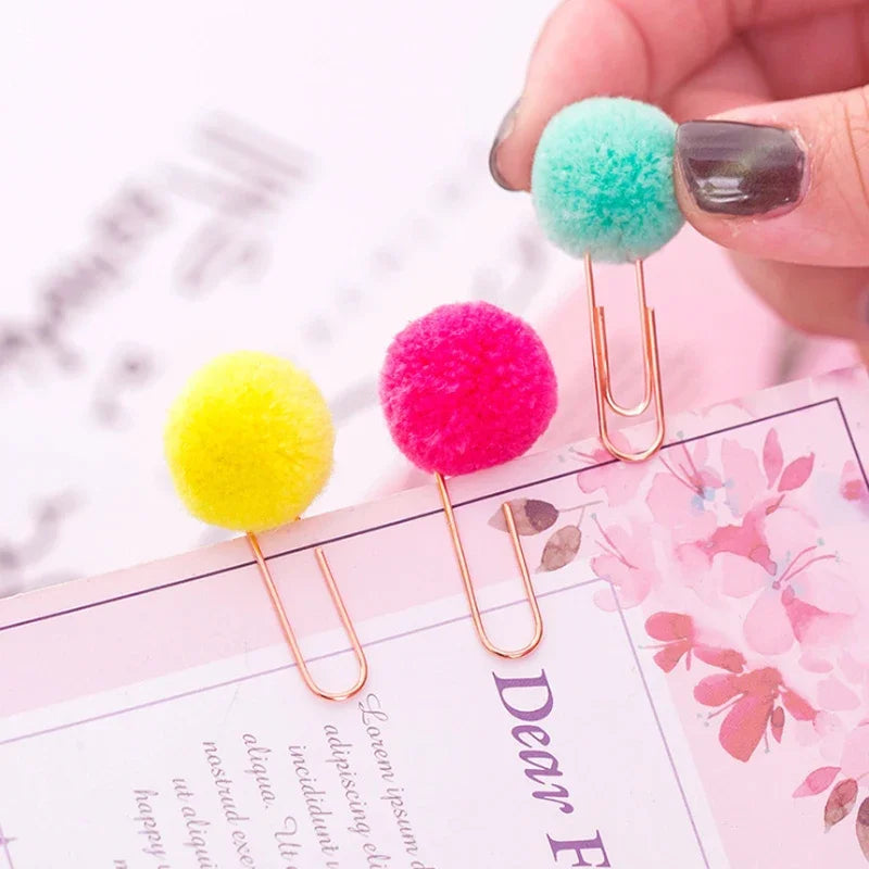 12Pcs/lot Kawaii Small Fresh Colored Hair Ball Paper Clip Decorative Candy Color Creative Bookmark Paper Clip
