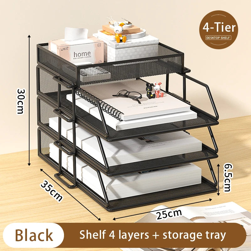 Metal desktop file rack, bookcase, office file storage box, multi-layer iron file frame, data storage, folder shelving