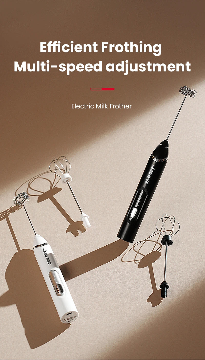MHW-3BOMEBR Rechargeable Milk Frother Handheld Electric Foam Maker Stainless Steel Whisk Drink Mixer Foamer for Latte/Cappuccino