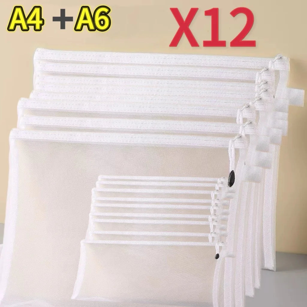 1-12pcs Mesh Zipper Pouch Student Waterproof Zip File Bag Makeup Bag School Office Supplies Miscellaneous Storage Organizer
