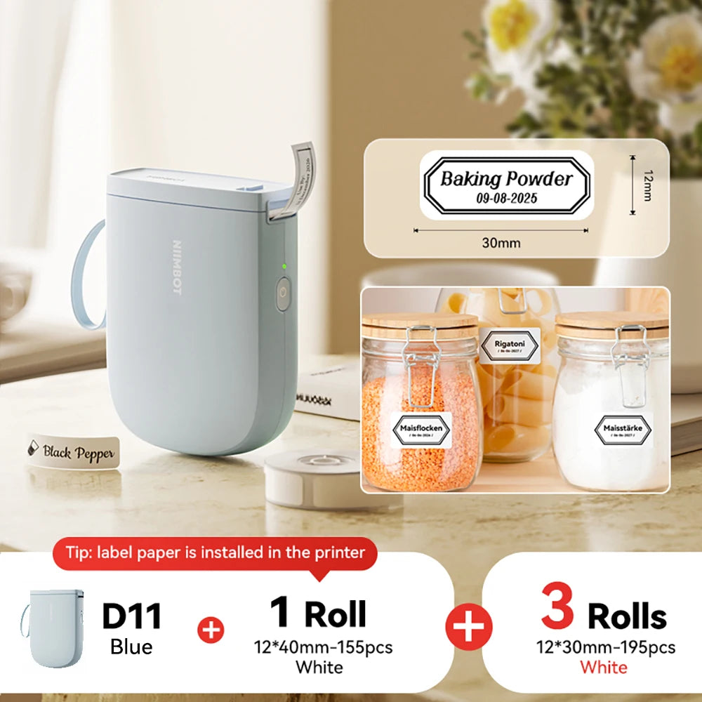 NIIMBOT D11 New Version Label Printer Mini Portable 300DPI Bluetooth Wireless Label Maker Name Tag Kitchen Sticker PrintingMaker