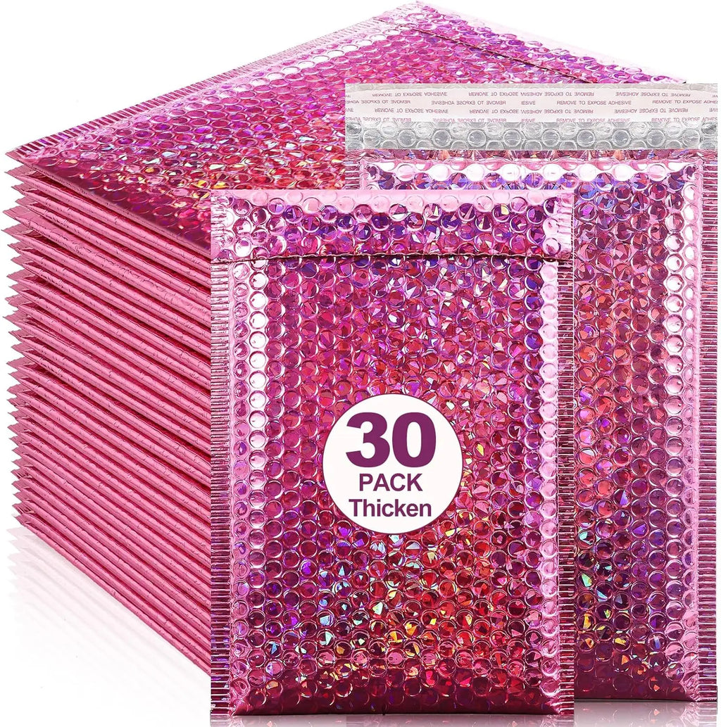 30Pcs Holographic Bubble Mailer Mailing Envelope Thicken Protection Waterproof Padded Bubble Envelopes Pack Bag for Shipping