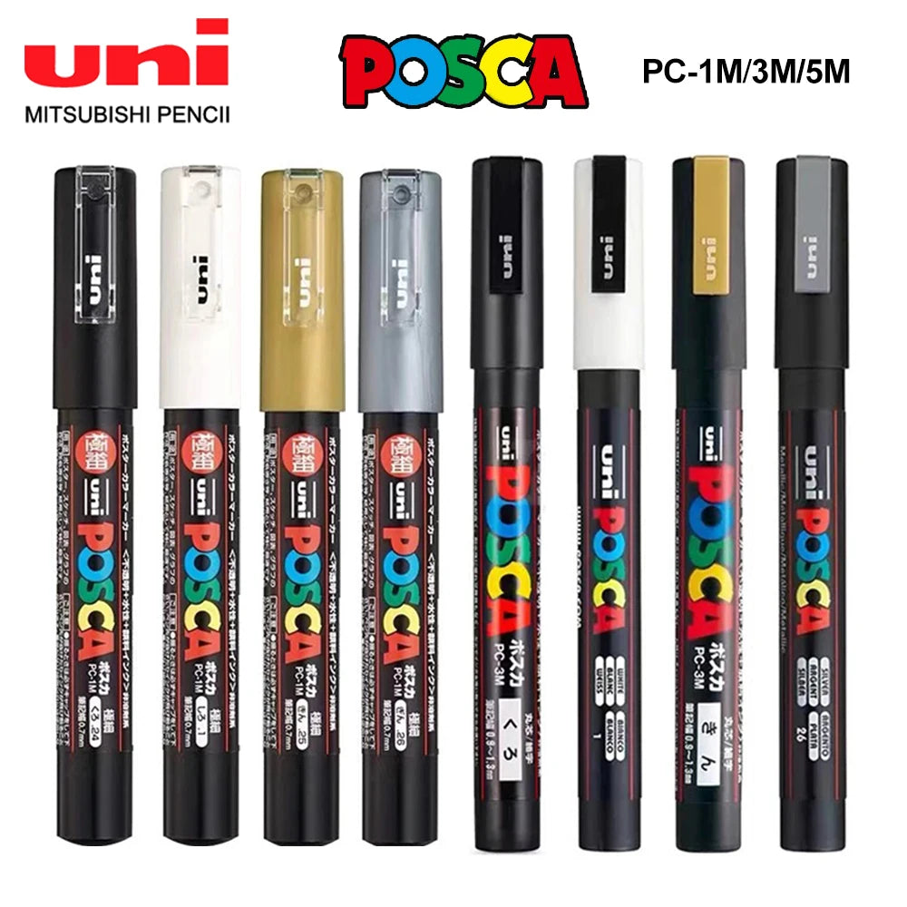 1pcs Japan UNI POSCA Marker Pen PC-1M/3M/5M POP Poster Graffiti Permanent Acrylic Marker White Black Gold Silver Art Supplies
