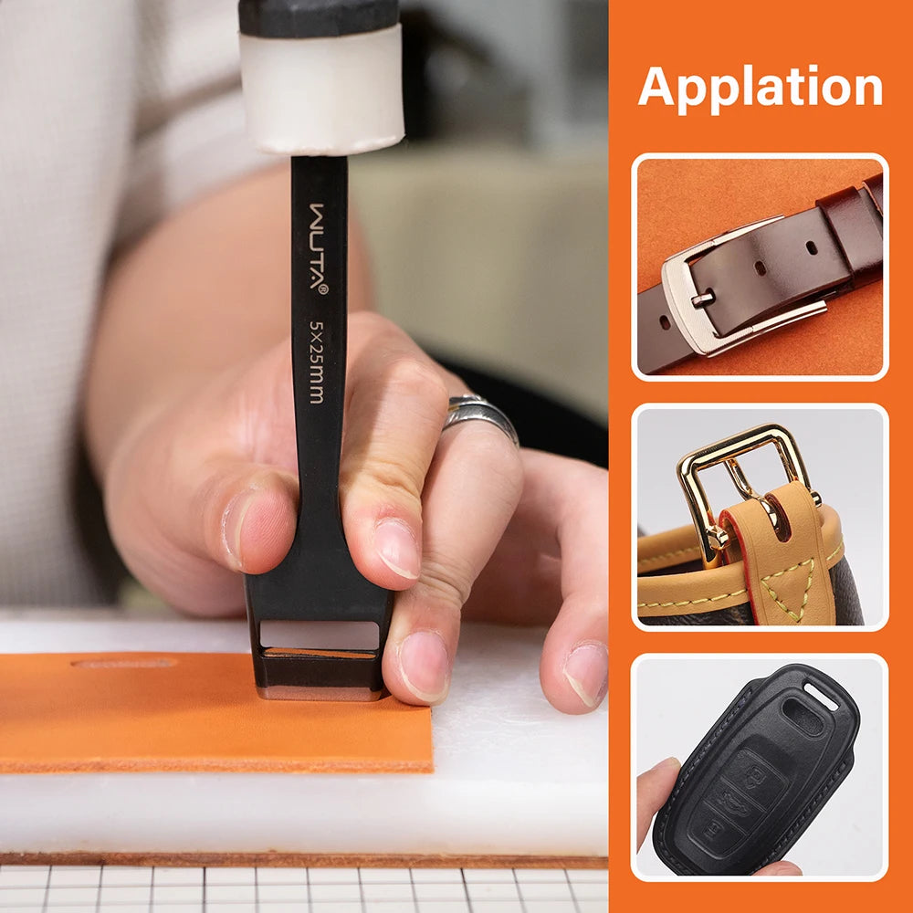 WUTA Pro Leather Oblong Punching Tools Belt Hole Puncher Flat Hollow Punches Strap Watch Band Heavy Duty Oval Hole DIY Craft