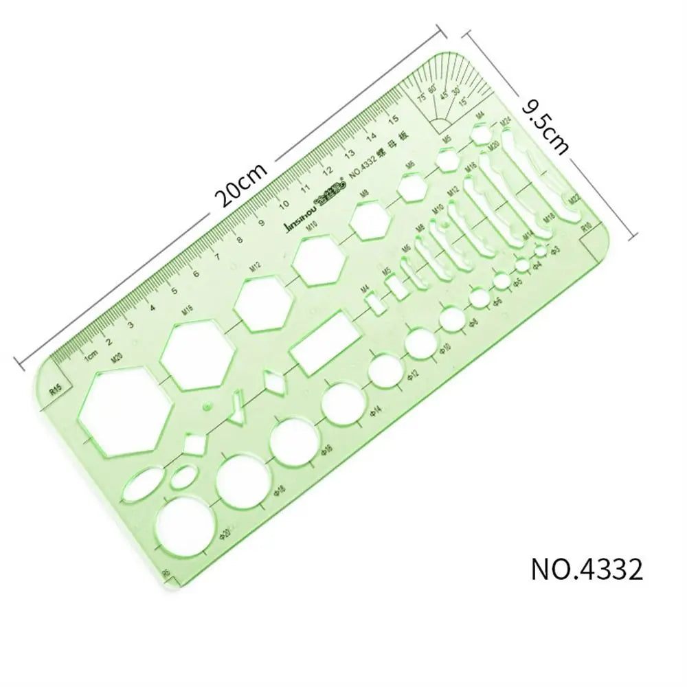 17 Styles Rulers Green Plastic Circles Geometric Template Ruler Stencil Measuring Tool Stationery Students Drawing Curve Ruler