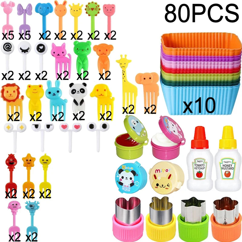 Mini Fruit Forks For Children Kids Cute Animal Food Picks Snack Toothpicks With Vegetable Cutter Set Silicone Lunch Box Dividers